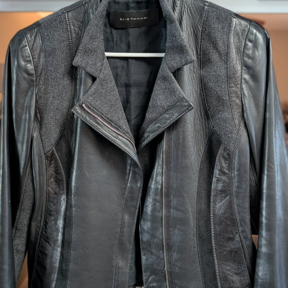 Elie Tahari Leather Wool Jacket
